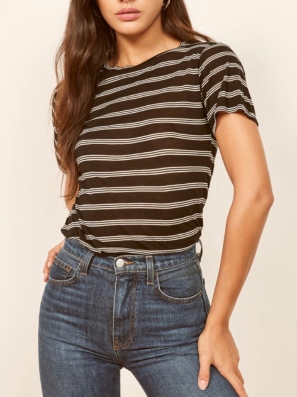 Reformation Jeans Joplin Tee Striped Pullover Short Sleeve T-Shirt 100% Tencel M